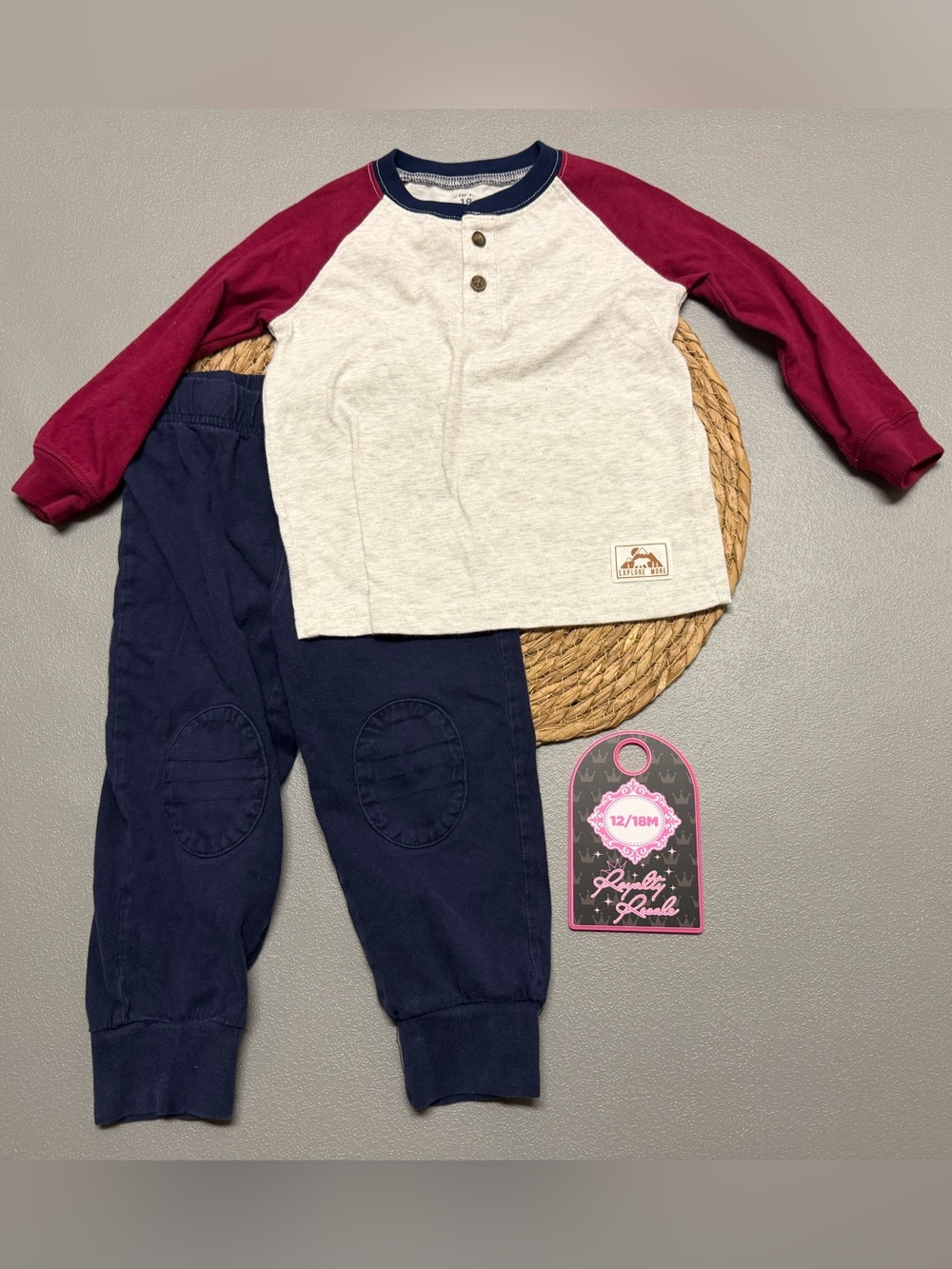Carter's Burgundy, Navy & Heather Gray Raglan Two-Piece Set